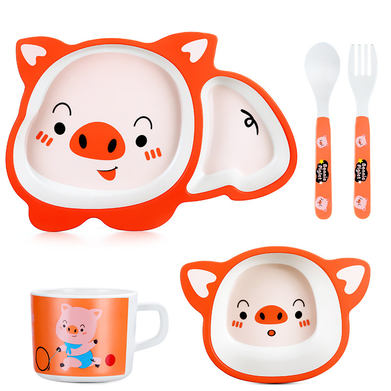 Zhimido Children Bamboo fiber Tableware set Baby Rice Bowl with Separate plates Baby Store Early education Kindergarten Gift