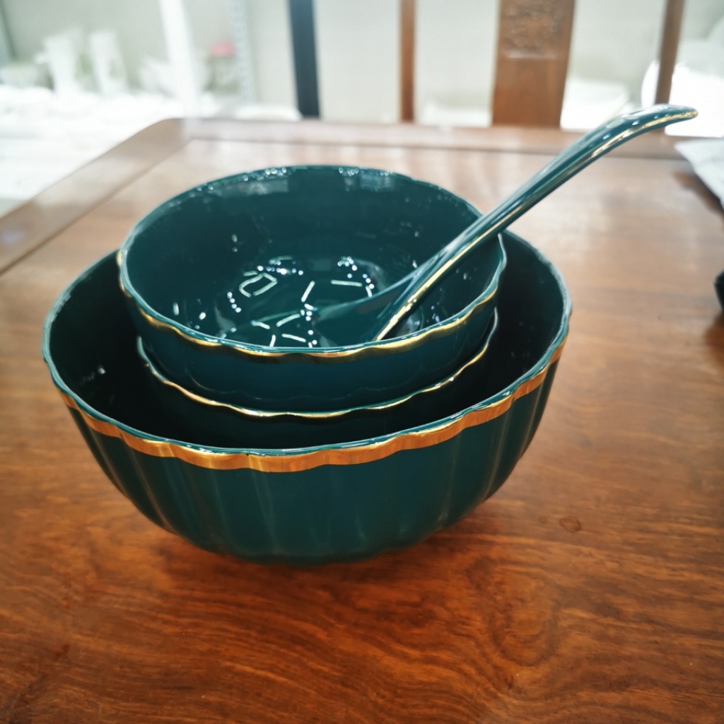 Yao Hui Da Bone China ceramic Set Nordic Green Household Ceramic dishes Soup Bowl Soup Bowl Combination Set