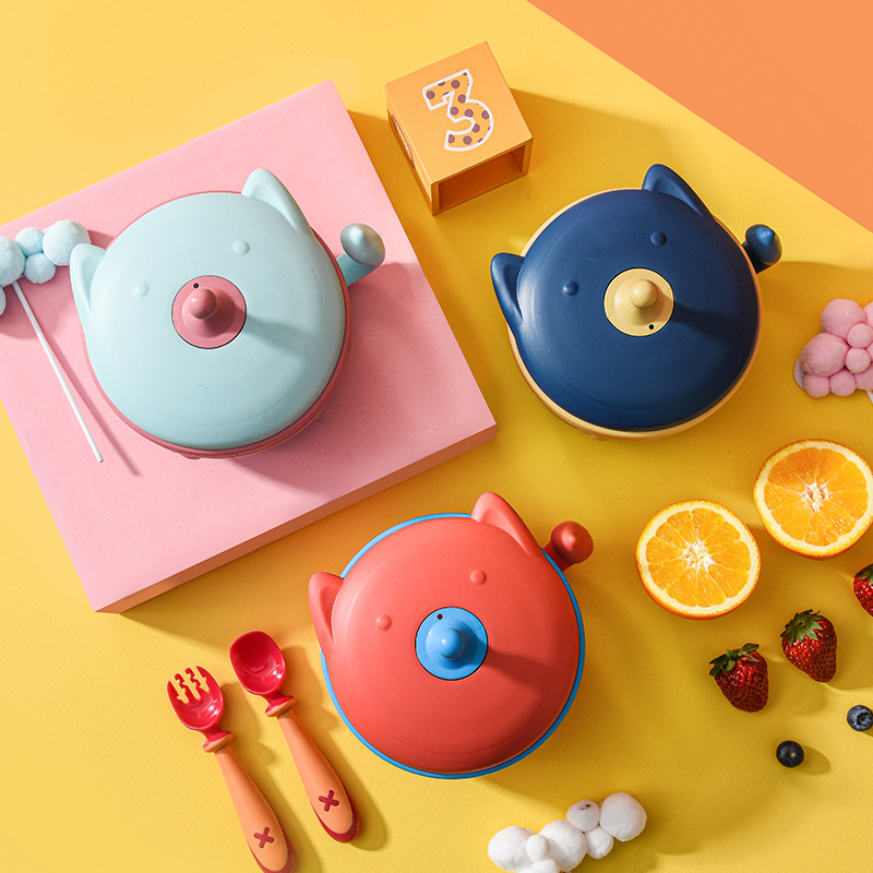Baby Stainless Steel Insulated Bowl Children &#039;S Tableware Set Eating Solid Food Bowl Spoon Removable Baby Water Injection Snack Catcher