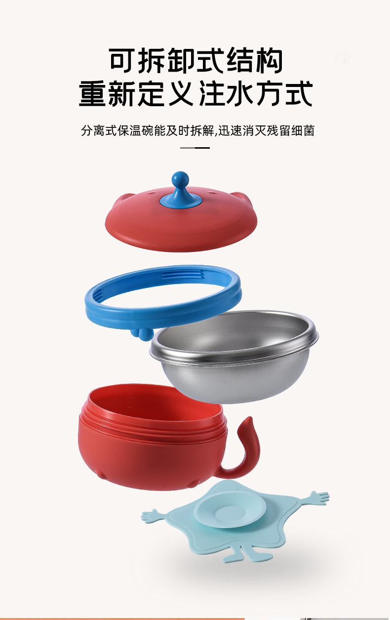 Baby Stainless Steel Insulated Bowl Children 'S Tableware Set Eating Solid Food Bowl Spoon Removable Baby Water Injection Snack Catcher Baby Stainless Steel Insulated Bowl Children 'S Tableware Set Eating Solid Food Bowl Spoon Removable Baby Water Injection Snack Catcher