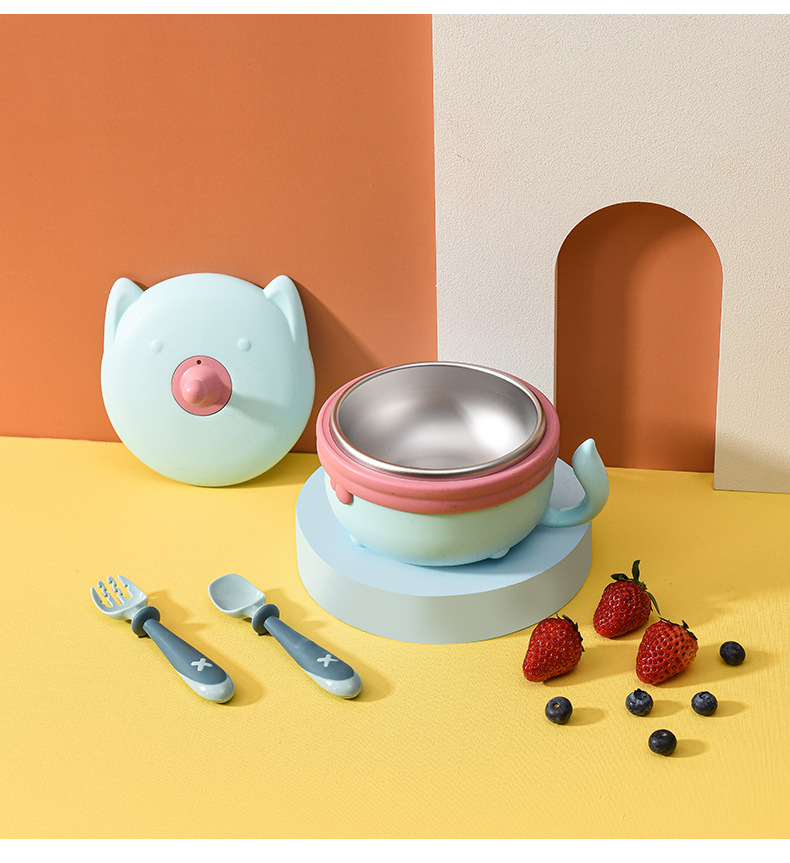Baby Stainless Steel Insulated Bowl Children 'S Tableware Set Eating Solid Food Bowl Spoon Removable Baby Water Injection Snack Catcher Baby Stainless Steel Insulated Bowl Children 'S Tableware Set Eating Solid Food Bowl Spoon Removable Baby Water Injection Snack Catcher