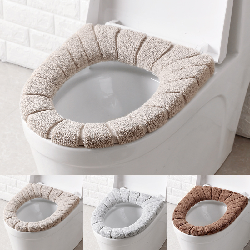 Pumpkin Striped Toilet Lid Cover Household Thermal Thickened Toilet Pad Toilet Seat Cover Knitted Toilet Seat Cover