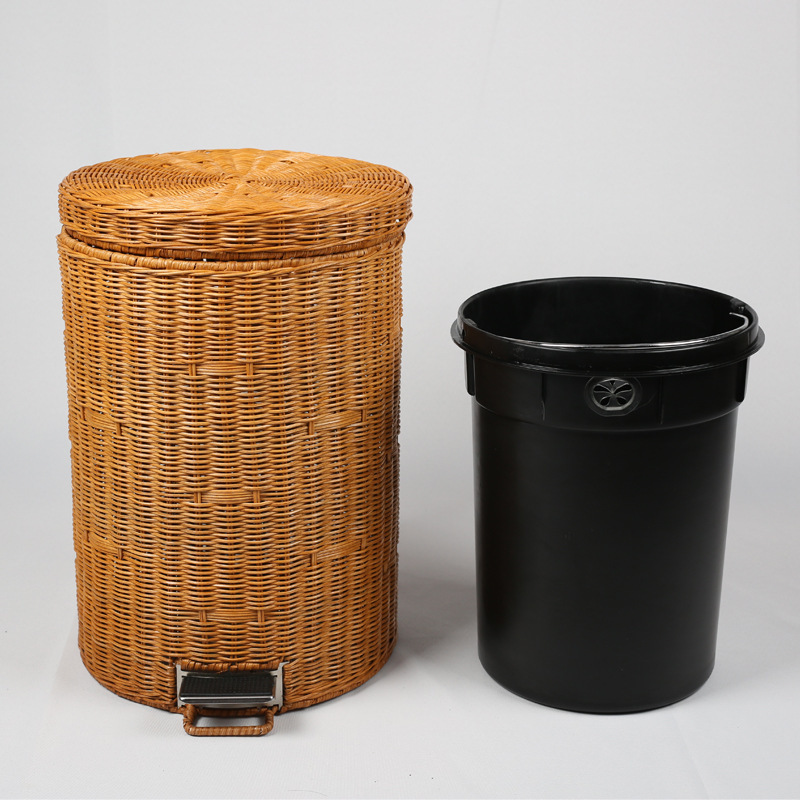 Bamboo Trash Can Trash Can Household Pedal with Lid Creative Living Room Bedroom Kitchen Toilet Wastebasket Large