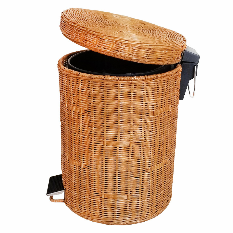 Bamboo Trash Can Trash Can Household Pedal with Lid Creative Living Room Bedroom Kitchen Toilet Wastebasket Large