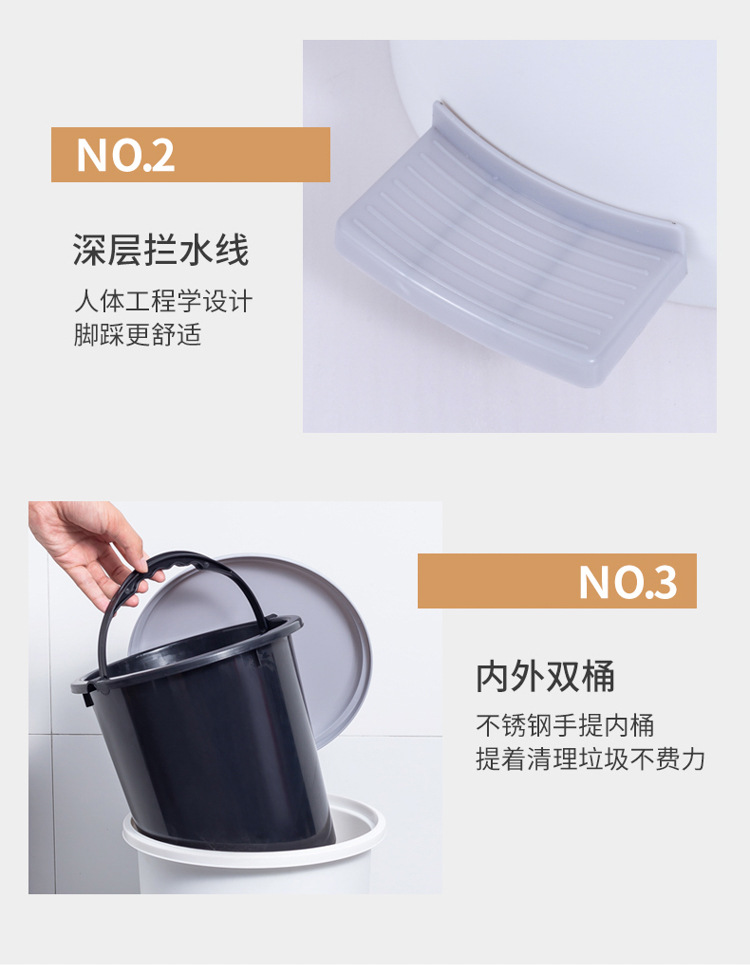 Pedal Trash Can Large Capacity with Lid Deodorant Household Kitchen and Bedroom Office Toilet Dormitory Dedicated
