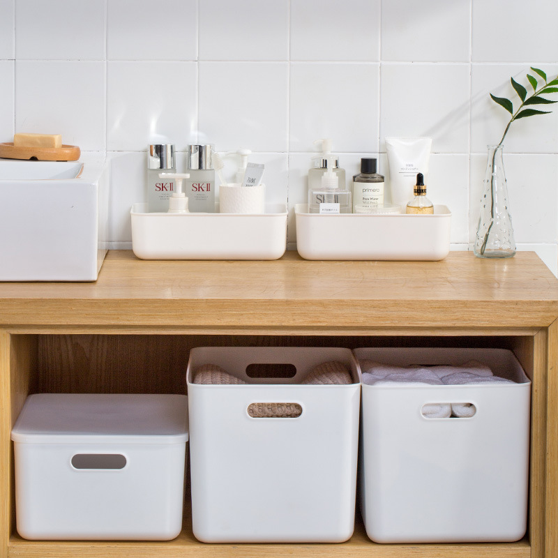 Organize Storage Basket Plastic Bathroom Kitchen Toilet Storage Box Desktop Sundries Storage Basket 5 Sizes with Lid