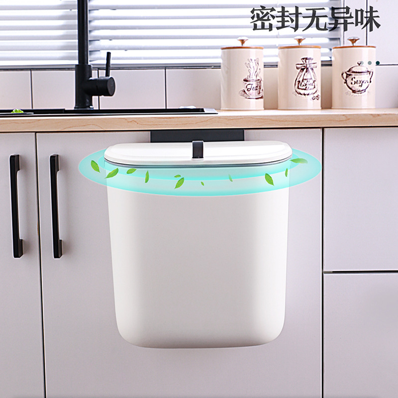 FOR YOU with Lid Wall-Mounted Kitchen Trash Cans Large Wall-Mounted Flip Toilet Basket Plastic Hanging Dust Basket