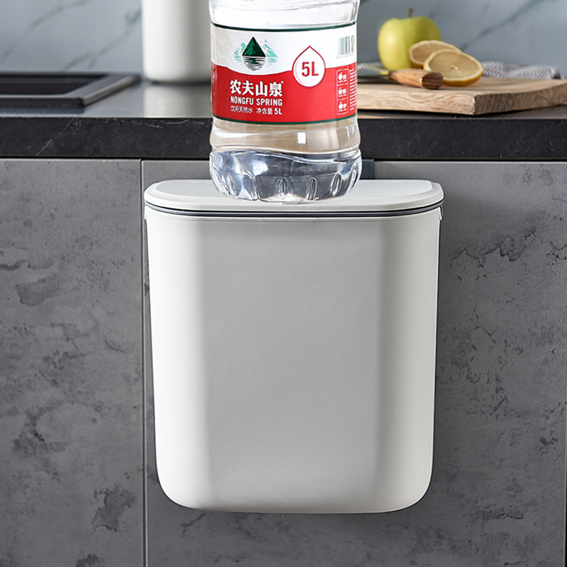 FOR YOU with Lid Wall-Mounted Kitchen Trash Cans Large Wall-Mounted Flip Toilet Basket Plastic Hanging Dust Basket