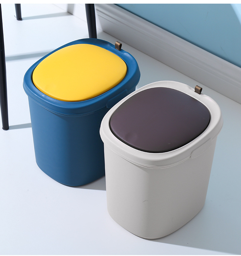 Push Trash Can Household Bounce Cover Kitchen Toilet Basket Living Room with Lid Creative Toilet Bin