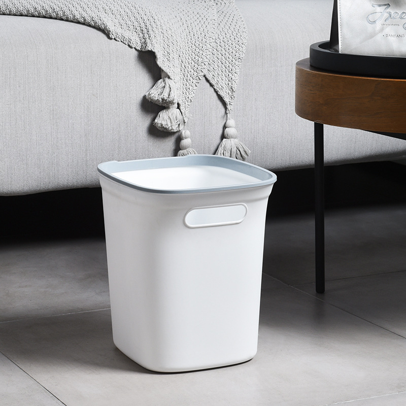 Plastic Household Trash Can without Lid with Pressure Ring Kitchen Living Room Toilet Wastebasket Trash Bin