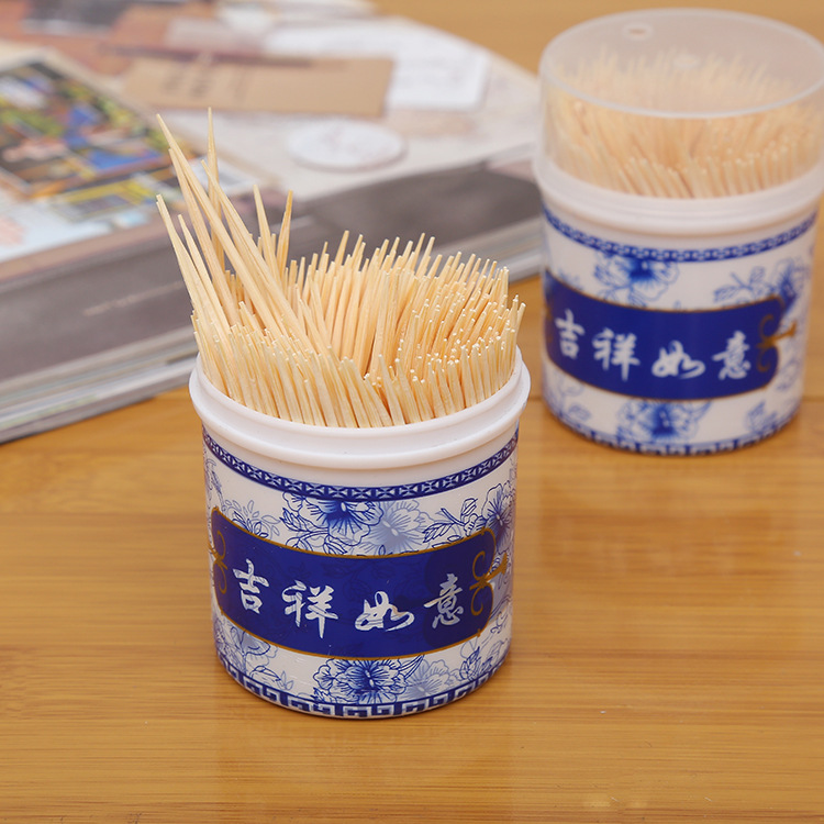 Household Blue and White Bottled Bamboo Toothpick Double-Headed Disposable Toothpick Barrel Fruit Toothpick