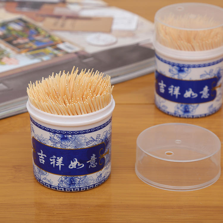 Household Blue and White Bottled Bamboo Toothpick Double-Headed Disposable Toothpick Barrel Fruit Toothpick