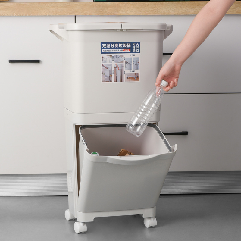 Van Gogh Household Trash Can Double-Layer Sorting Trash Bin Large Dry Wet Separation Dustbin with Lid Kitchen Storage Bucket