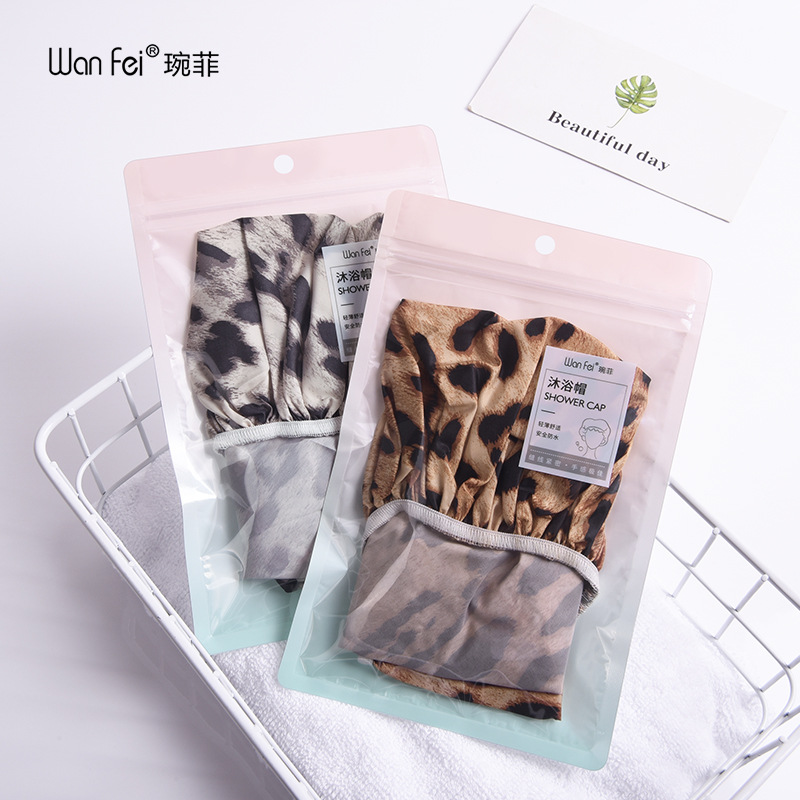 Wan Fei creative waterproof bath cap waterproof cloth shower cap adult female leopard print single-layer bath cap
