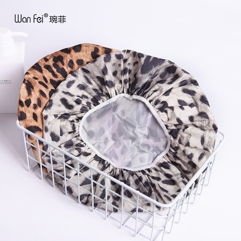 Wan Fei creative waterproof bath cap waterproof cloth shower cap adult female leopard print single-layer bath cap