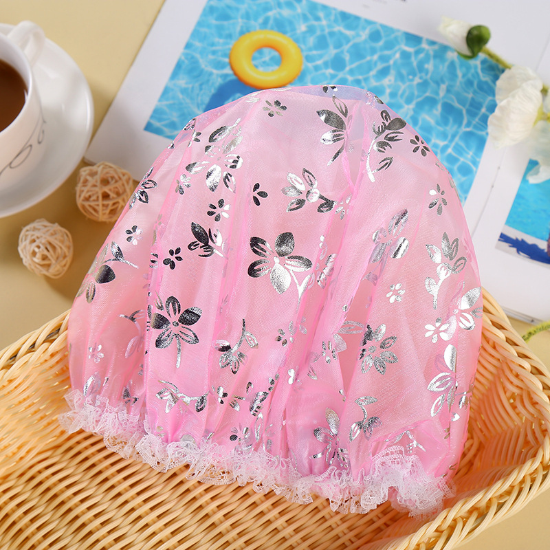 Sweet lace bath cap printing thickened waterproof and lampblack cap loose double gauze bath cap Sweet lace bath cap printing thickened waterproof and lampblack cap loose double gauze bath cap
