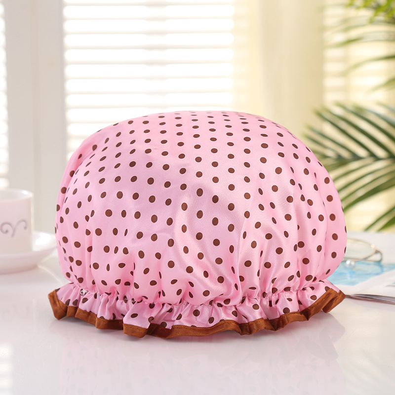 Korean version of double color butyl bath cap small dot EVA waterproof thickened lace satin fabric adult bath cap
