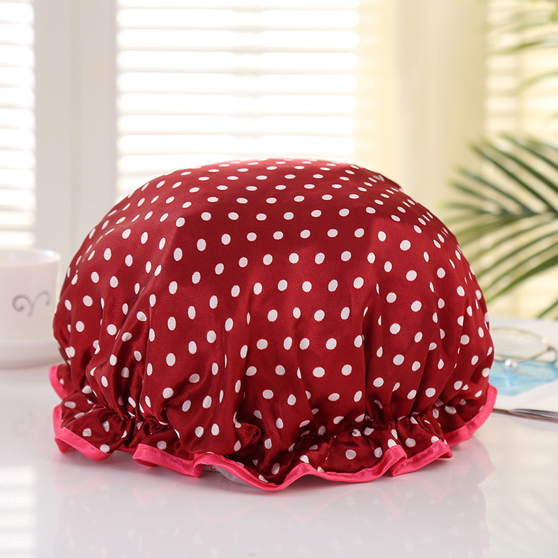 Korean version of double color butyl bath cap small dot EVA waterproof thickened lace satin fabric adult bath cap