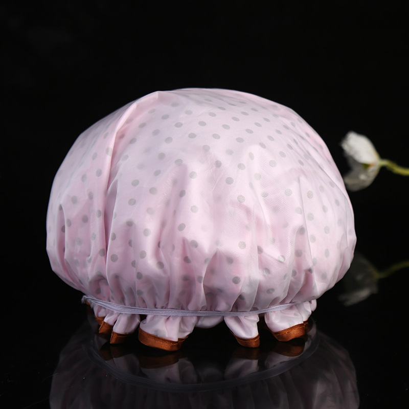 Korean version of double color butyl bath cap small dot EVA waterproof thickened lace satin fabric adult bath cap