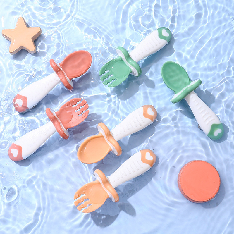 Baby Learning Food Eat Training Spoon Fork Combination Baby Food Spoon Fork Spoon Fork with Baffle Short Handle Baby Learning Food Eat Training Spoon Fork Combination Baby Food Spoon Fork Spoon Fork with Baffle Short Handle