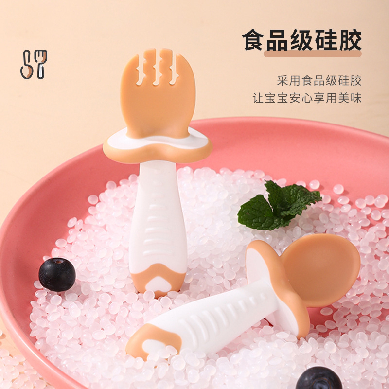 Baby Learning Food Eat Training Spoon Fork Combination Baby Food Spoon Fork Spoon Fork with Baffle Short Handle Baby Learning Food Eat Training Spoon Fork Combination Baby Food Spoon Fork Spoon Fork with Baffle Short Handle