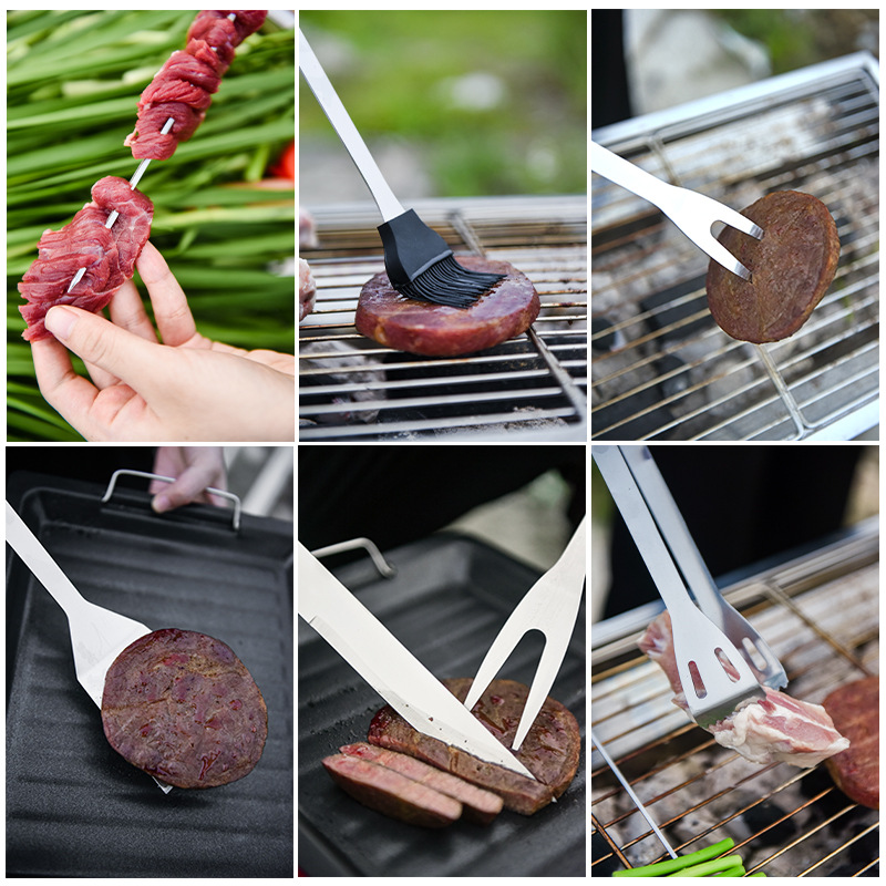 Amazon Outdoor BBQ Tool Set BBQ Tool Set Barbecue Fork Skewers Stainless Steel BBQ Utensils Fork Clip