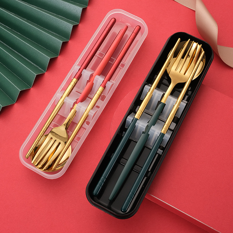 304 Stainless Steel Portable Tableware Portugal Spoon Fork Chopsticks Sets Outdoor Activity Gift Set Logo Customization