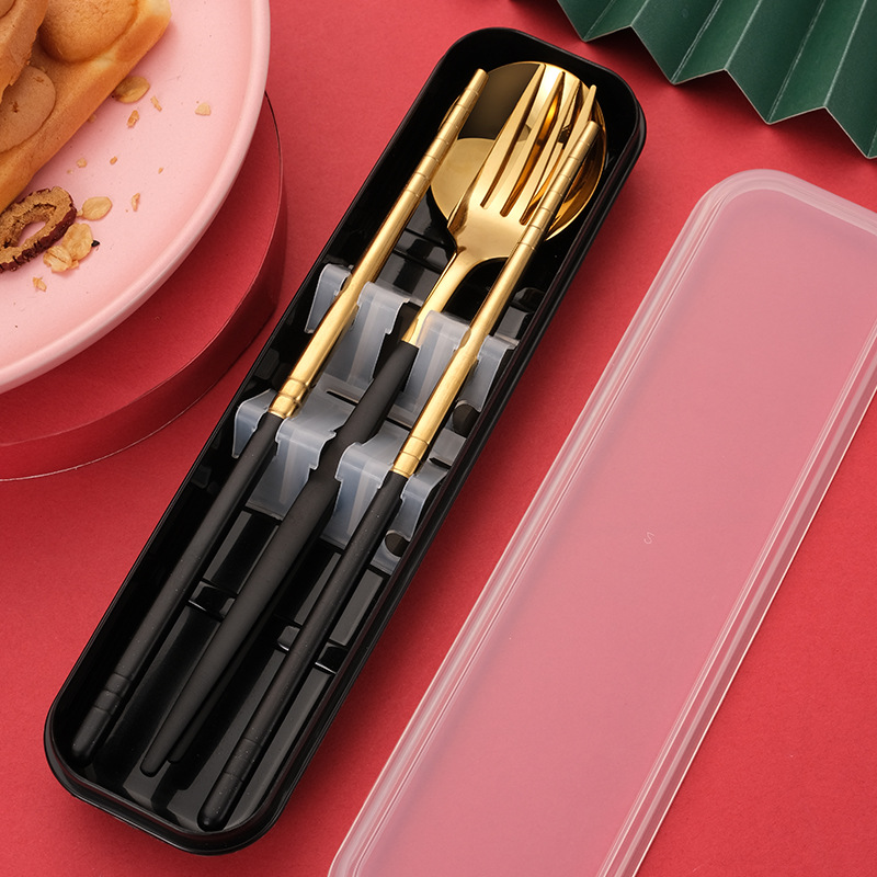 304 Stainless Steel Portable Tableware Portugal Spoon Fork Chopsticks Sets Outdoor Activity Gift Set Logo Customization