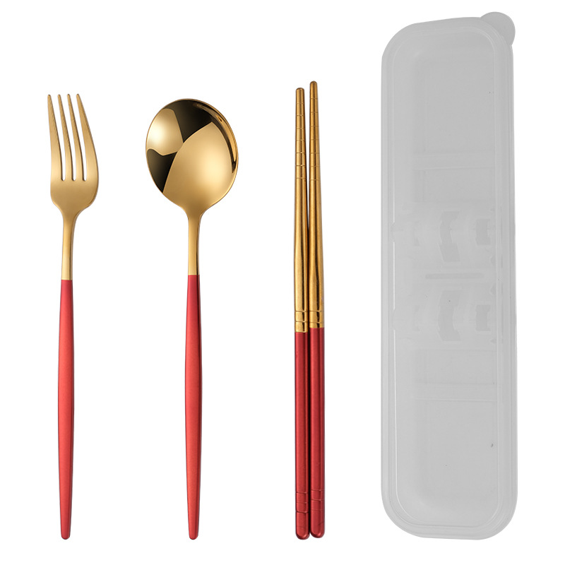 304 Stainless Steel Portable Tableware Portugal Spoon Fork Chopsticks Sets Outdoor Activity Gift Set Logo Customization