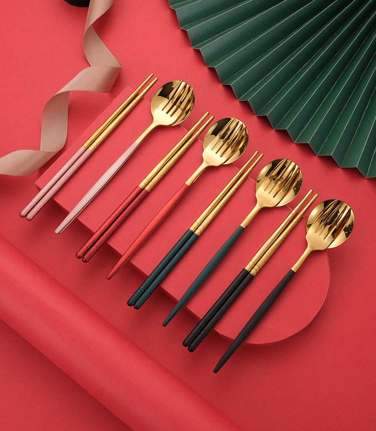 304 Stainless Steel Portable Tableware Portugal Spoon Fork Chopsticks Sets Outdoor Activity Gift Set Logo Customization