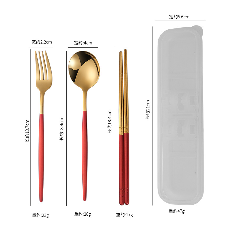 304 Stainless Steel Portable Tableware Portugal Spoon Fork Chopsticks Sets Outdoor Activity Gift Set Logo Customization