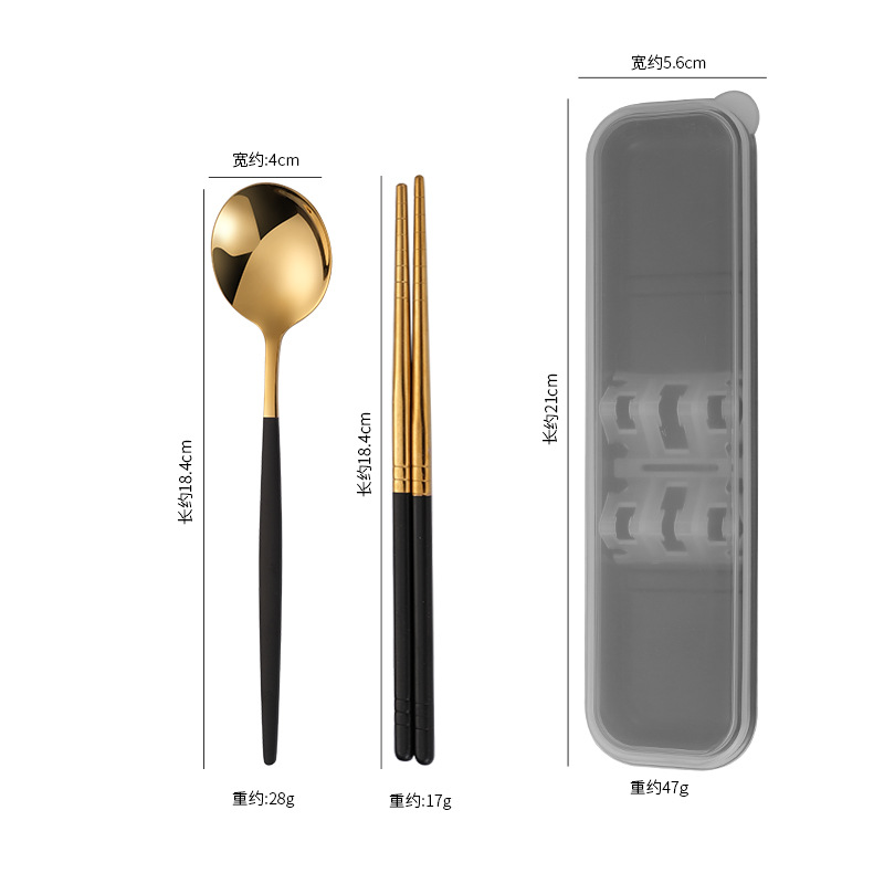 304 Stainless Steel Portable Tableware Portugal Spoon Fork Chopsticks Sets Outdoor Activity Gift Set Logo Customization