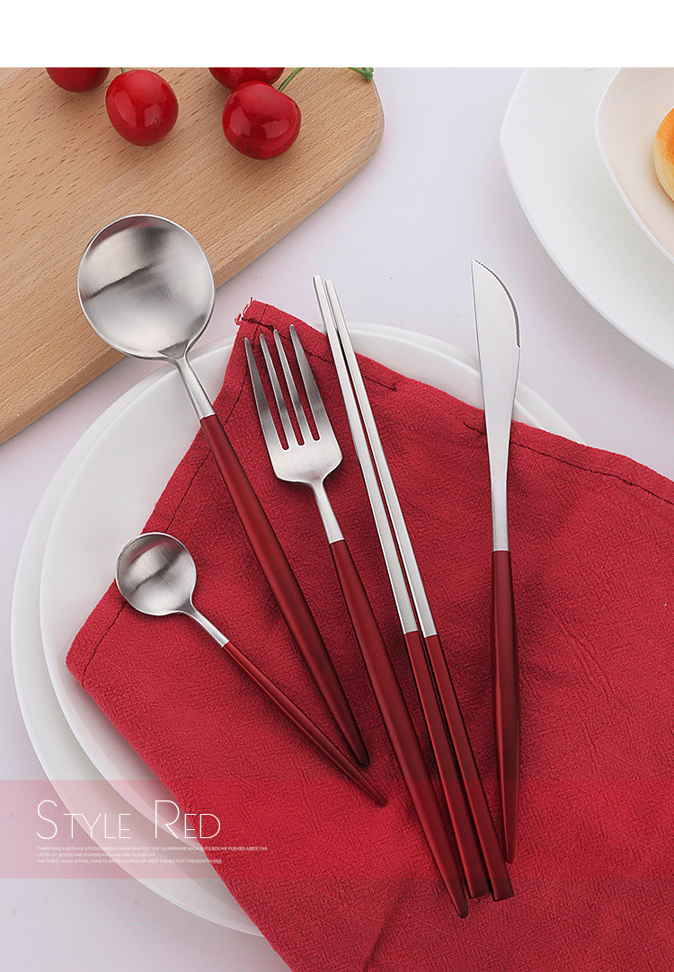 SOURCE Factory Exquisite Matte Brushed Tableware Set Portugal round Handle Tableware Set Pack 304 Stainless Steel Knife, Fork and Spoon
