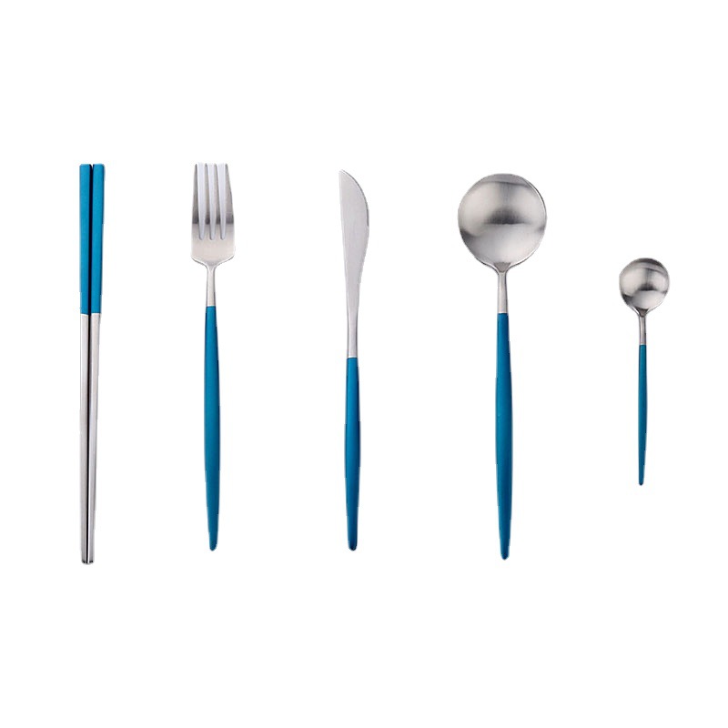 SOURCE Factory Exquisite Matte Brushed Tableware Set Portugal round Handle Tableware Set Pack 304 Stainless Steel Knife, Fork and Spoon