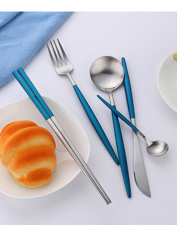 SOURCE Factory Exquisite Matte Brushed Tableware Set Portugal round Handle Tableware Set Pack 304 Stainless Steel Knife, Fork and Spoon