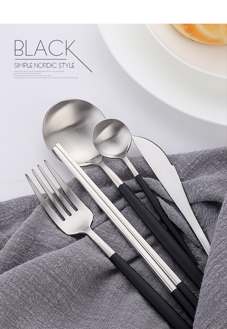 SOURCE Factory Exquisite Matte Brushed Tableware Set Portugal round Handle Tableware Set Pack 304 Stainless Steel Knife, Fork and Spoon