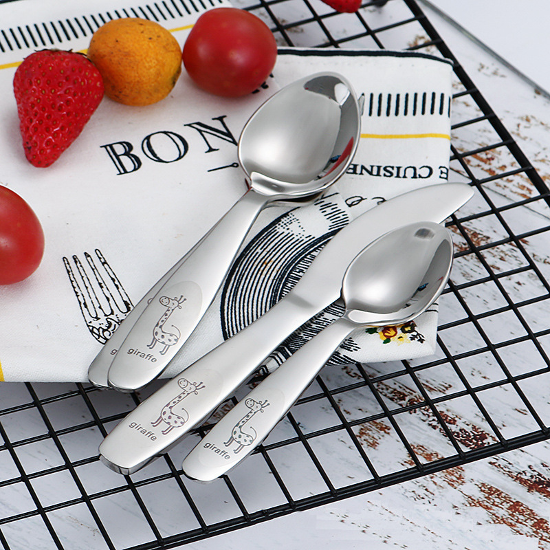 304 Stainless Steel Children &#039;S Knife, Fork And Spoon Four-Piece Set Maternal And Infant Store Western Tableware Cartoon Pattern Gift Souvenirs