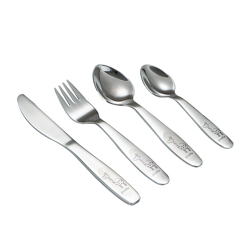 304 Stainless Steel Children &#039;S Knife, Fork And Spoon Four-Piece Set Maternal And Infant Store Western Tableware Cartoon Pattern Gift Souvenirs
