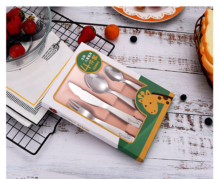 304 Stainless Steel Children 'S Knife, Fork And Spoon Four-Piece Set Maternal And Infant Store Western Tableware Cartoon Pattern Gift Souvenirs