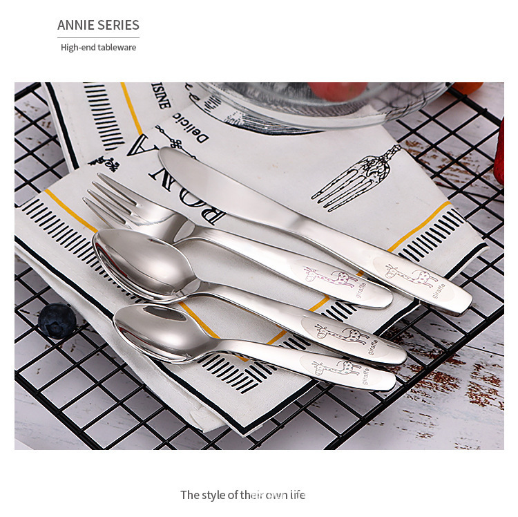 304 Stainless Steel Children 'S Knife, Fork And Spoon Four-Piece Set Maternal And Infant Store Western Tableware Cartoon Pattern Gift Souvenirs