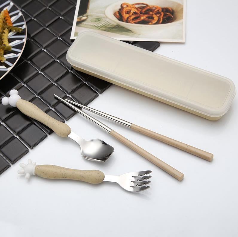 304 stainless steel, the children &#039;s tableware cartoon fork spoon, chopsticks box students work gift set