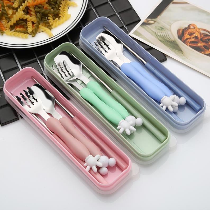 304 stainless steel, the children &#039;s tableware cartoon fork spoon, chopsticks box students work gift set