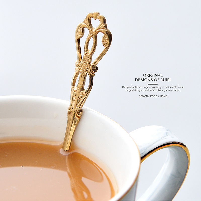 304 Stainless Steel Court Vintage Hollow Relief Tableware Coffee Stir Spoon Dessert Small Spoon Fruit Small Fork