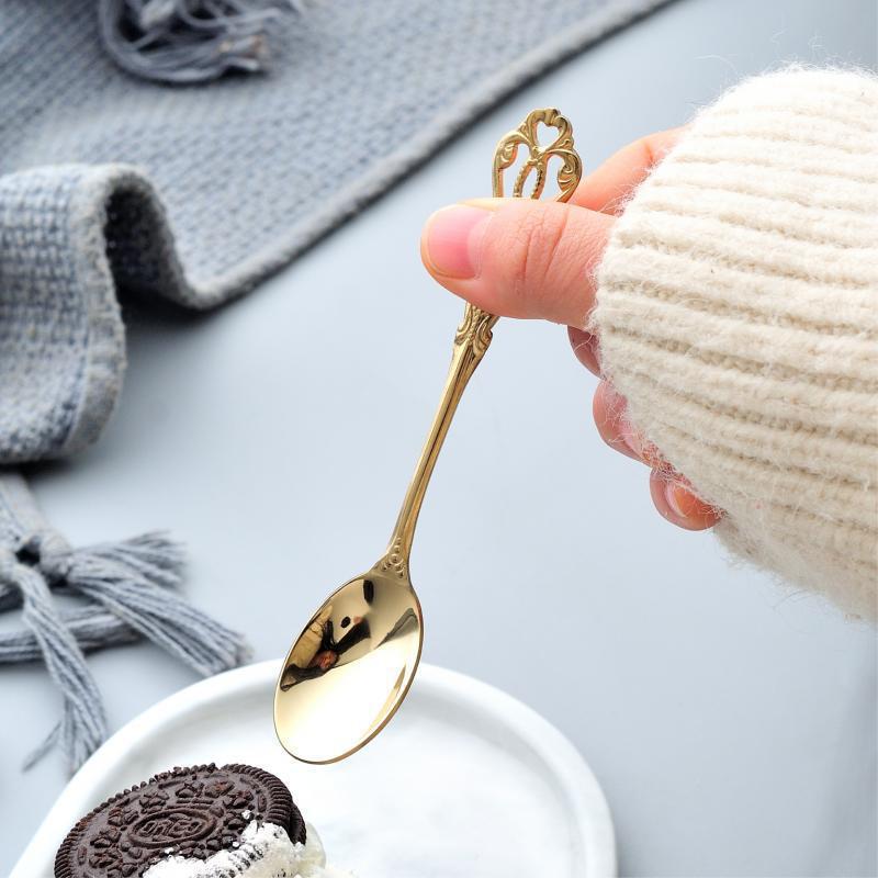 304 Stainless Steel Court Vintage Hollow Relief Tableware Coffee Stir Spoon Dessert Small Spoon Fruit Small Fork