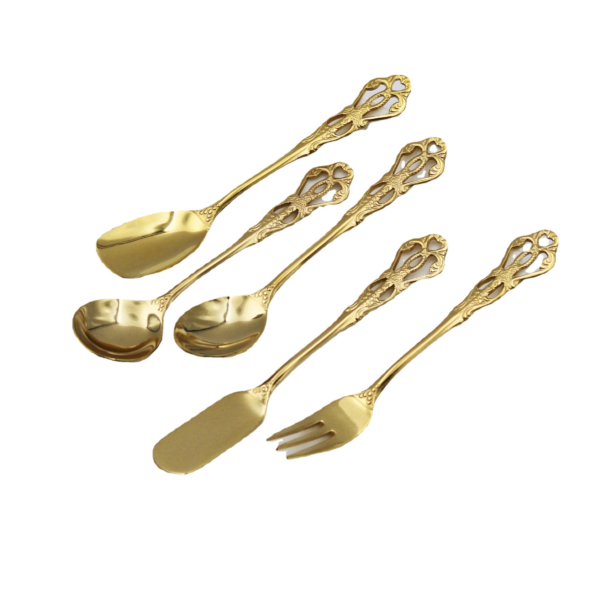 304 Stainless Steel Court Vintage Hollow Relief Tableware Coffee Stir Spoon Dessert Small Spoon Fruit Small Fork
