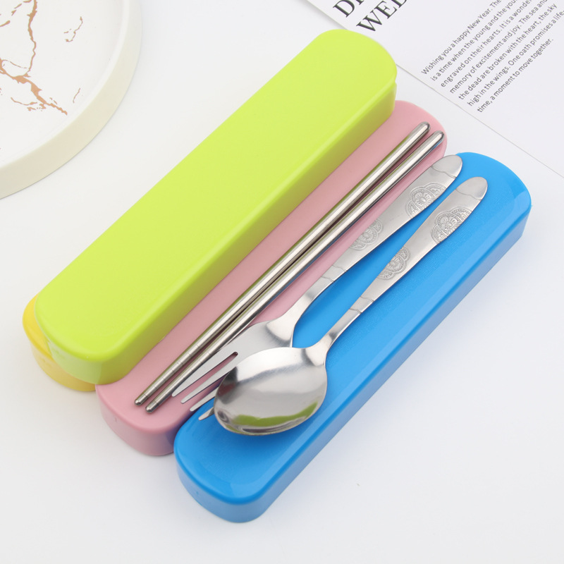 Stainless Steel Portable Tableware Set School Season Student Office Worker Travel Chopsticks Spoon Fork Tableware Set