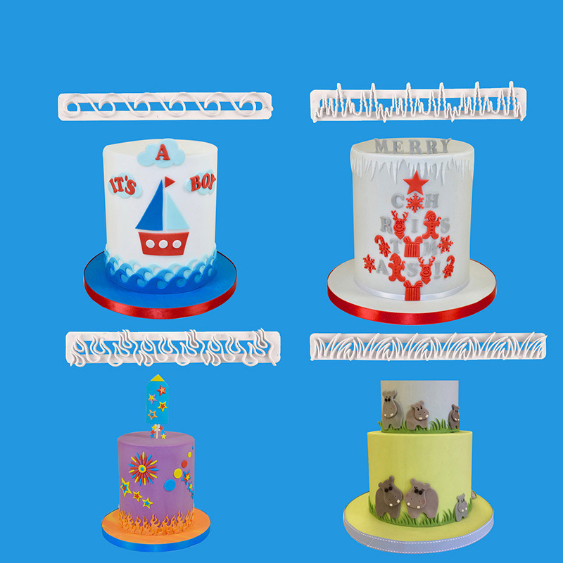 DIY Baking New 4PCs Element Embossing Bar Plastic Cutting Mold Fondant Tool Cake Decoration Biscuit Mold