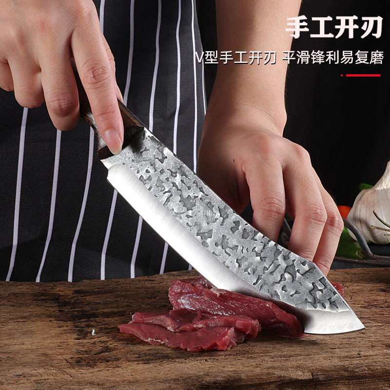 Knife Chicken Wings Wooden Handle Meat Cutting Kitchen Knife Chef Knife Stainless Steel Pig Sheep Meat Cutting Knife