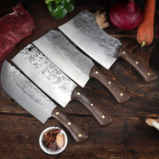 Knife Chicken Wings Wooden Handle Meat Cutting Kitchen Knife Chef Knife Stainless Steel Pig Sheep Meat Cutting Knife