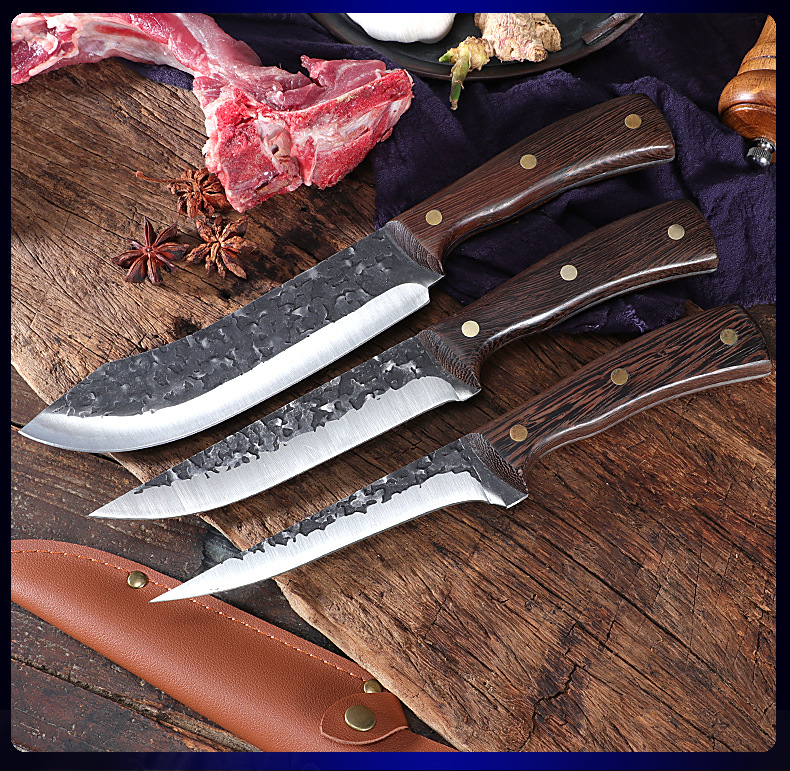 Knife Chicken Wings Wooden Handle Meat Cutting Kitchen Knife Chef Knife Stainless Steel Pig Sheep Meat Cutting Knife